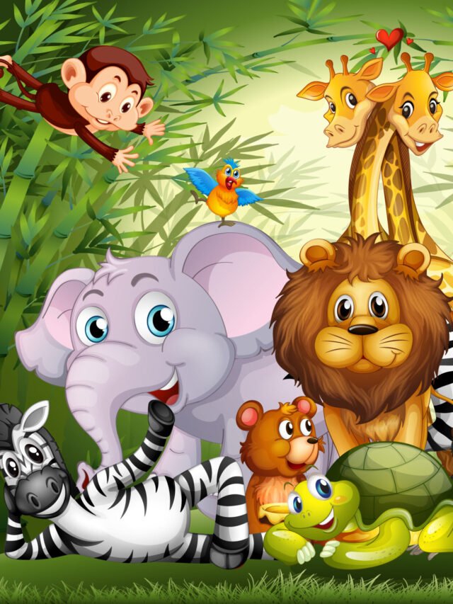 Many cute animals in bamboo forest